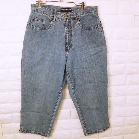 90s Halston Jeanswear (12) Light Blue Denim Mom Jeans Capris Pants 5-Pocket - Picture 2 of 12